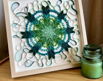 Frame Green Circle, Quill art, Handmade frame, Gift ideas