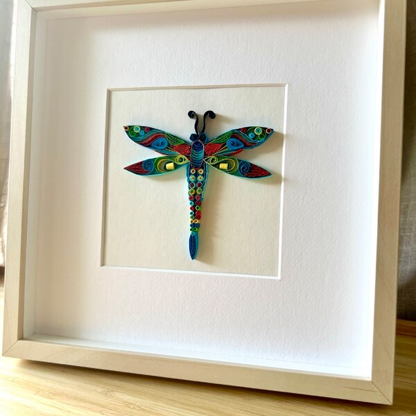 Dragonfly, Quilling paper art, Handmade, Frame, Wall hanging, Home decor, Gift ideas