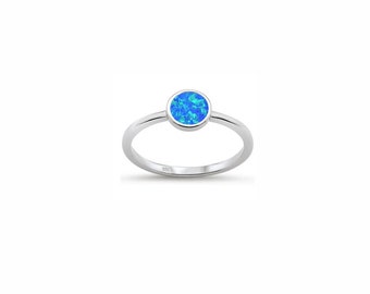 925 Sterling Silver | Sterling Silver Round Blue Opal Stone Ring | Blue Opal Stone | Gift for Her |