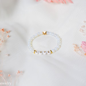 Personalized Crystal Bracelet, Opalite Chakra Bracelet, Name Initial Gemstone Bracelet, Christmas Customized Gift for Her, Mother Day Gift