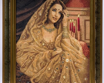 Indian Woman - 100% Handmade Needlepoint Cross-Stitch Tapestry Embroidery Art