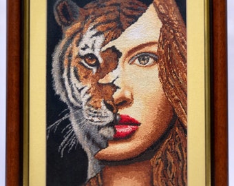 100% Handmade Needlepoint Cross-Stitch Tapestry Embroidery Art - Between Two Worlds