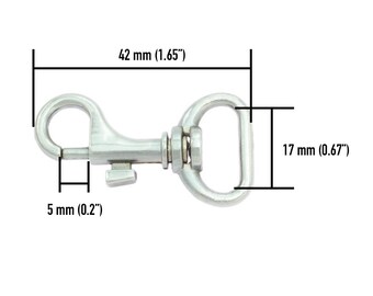Snap Hook 42 mm - Plaqué Chrome Argent - Largeur des yeux 17 mm - Ressort de clip de déclenchement pivotant en gros - Dog Leash Metal Snap Clip - Craft Hardware