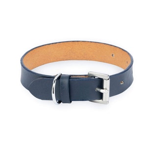 Navy Blue Leather Dog Collar - Fashion Dog Collar - Collar For Dogs - Handmade Dog Collar - Real Leather Dog Collar With Silver Buckle