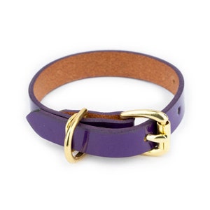 Purple Dog Collar With Gold Buckle - Small Dog Collar – Leather Dog Collar With Solid Brass Buckle – Violet Collar For Dogs