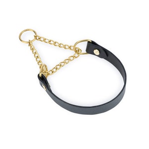 Black Leather Martingale Collar - Martingale Dog Collar - Black Dog Collar - Gold Chain Dog Collar - Solid Brass Chain - No Pull Dog Collar