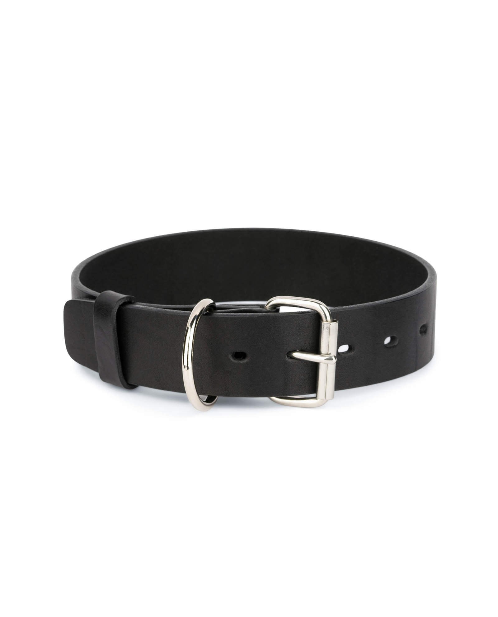 Wide Leather Dog Collar - Black Full Grain Stainless Steel Hardware Large 1.5 Inch