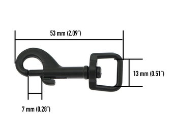 Snap Hook 53 mm - Negro mate - Ancho de ojos 13 mm - mayor Muelle giratorio del gatillo - Correa de perro Metal Snap Clip -Hardware de artesanía