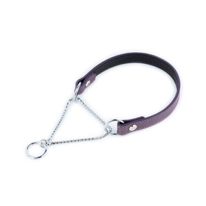 Purple Leather Dog Collar With Silver Snake Chain - Genuine Leather Martingale Collar - Dog Show Collars - Small Dog Collar