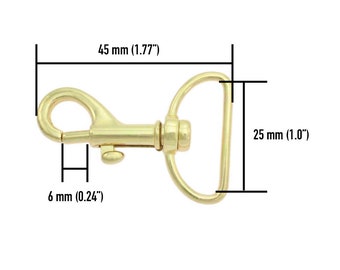 Snap Hook 45 mm - Plaqué Laiton Or - Largeur des yeux 25 mm - Ressort de clip de déclenchement pivotant en gros - Clip à pression en métal en laisse de chien - Artisanat Hardware