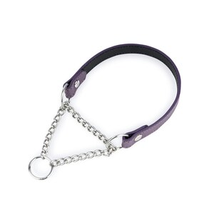 Purple Dog Collar - Martingale Dog Collar - Leather Martingale Collar For Dogs - Silver Chain Dog Collar - Half Choke Dog Collar Training