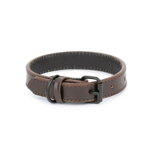 Dark Brown Leather Dog Collar - Fashion Dog Collar - Black Stainless Steel Roller Buckle - Coffee Dog Leather Collar - Pet Collars