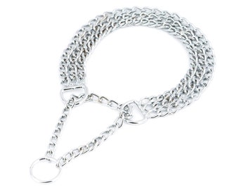 Dog Chain Collar - Martingale Dog Collar - Silver Chain Dog Collar - Half Choke - Triple Chain Collar With Martingale - Choker Chain Collar
