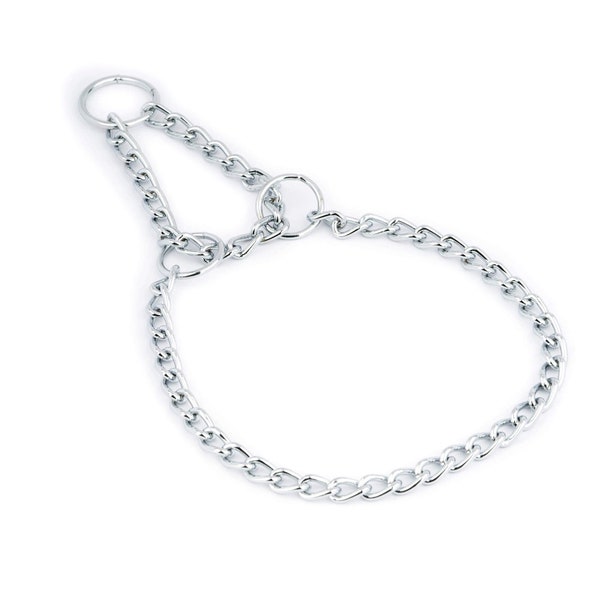 Dog Chain Collar - Martingale Dog Collar - Silver Chain Dog Collar - Half Choke - Single Chain Collar With Martingale - Choker Chain Collar