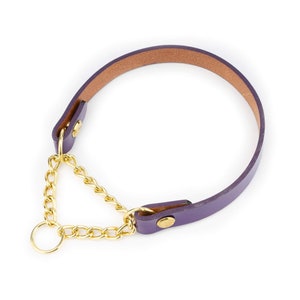 Martingale Dog Collar - Purple Dog Collar - Martingale Collar For Dogs - Gold Solid Brass Chain Dog Collar - Genuine Leather - Half Choke
