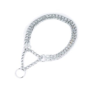 Chain Dog Collar - Martingale Dog Collar - Silver Dog Chain Collar - Half Choke - Double Chain Collar With Martingale - Choker Chain Collar