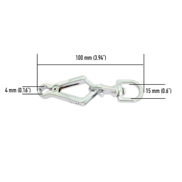 Scissor Snap Hook 100mm - Quick Release - Hunting Dog Leash - Silver Chrome Plated - Swivel Trigger Spring - Dog Leash Metal Snap