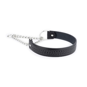 Martingale Dog Collar - Black Full Grain Leather Dog Collar - Dog Training Collar - Tooled Leather Dog Collar - Half Choke Collar