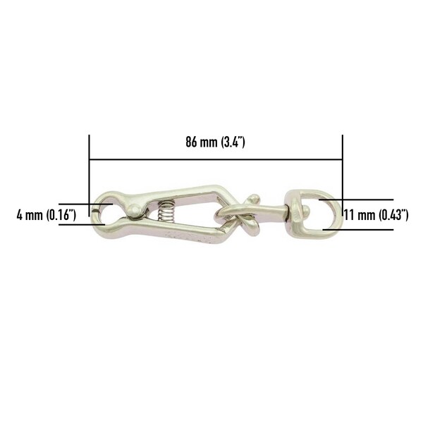 Scissor Snap Hook 86mm - Quick Release - Hunting Dog Leash - Silver Steel Nickel Plated - Swivel Trigger Spring - Dog Leash Metal Snap Clip