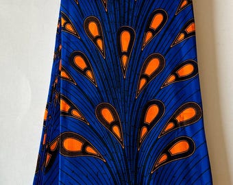 African Print Fabric, Ankara - Blue, Orange Fabric