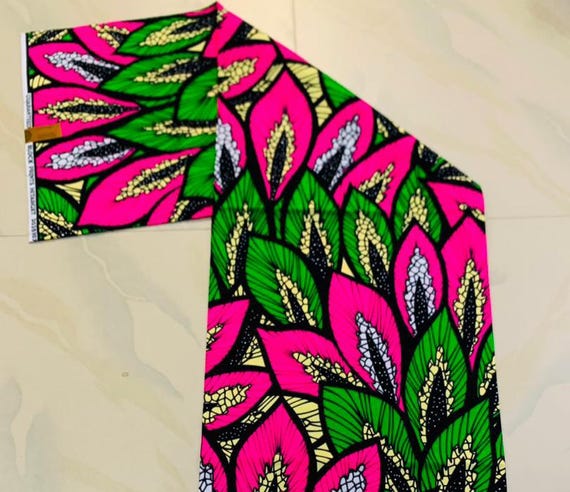 African Print Fabric, Ankara -Pink, Green Fabric