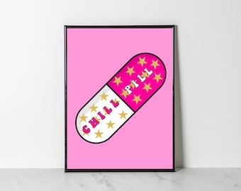 preppy Chill Pill (digital download) preppy college wall art preppy dorm room decor preppy pink painting preppy aesthetic trendy wall art