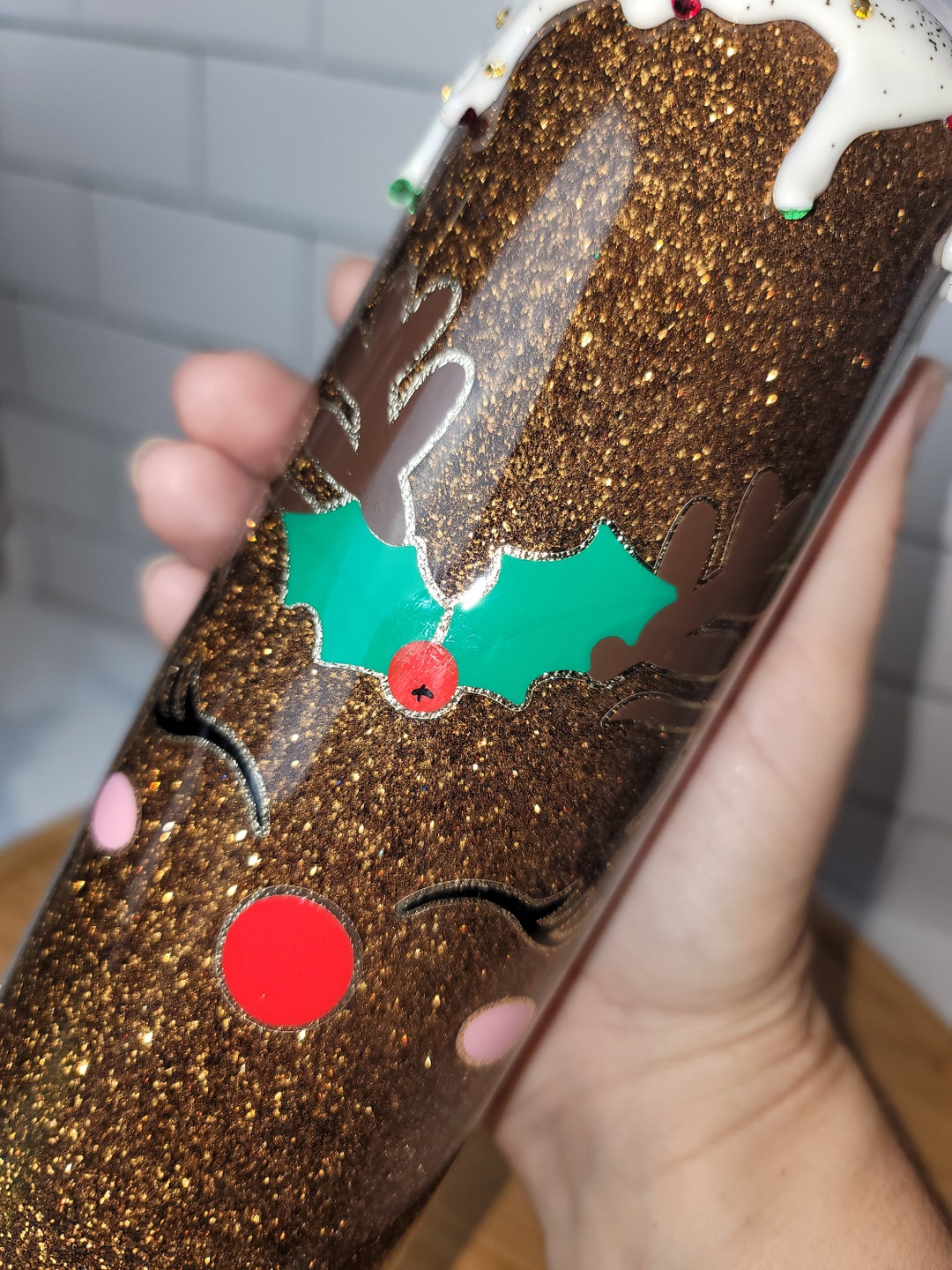 Happy Little Red Nosed Reindeer 20 Oz Epoxy Tumbler With 3D Foam Drips ...