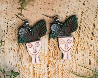 Botanical Goddess Earrings | Handmade Polymer Clay Statement Earrings | Plant Lady Jewelry | Cottagecore Boho Gift