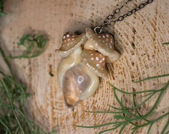 Glow in the Dark Quartz Mushroom Pendant Necklace | Handmade Fairycore Woodland Jewelry | Cottagecore Crystal Gift