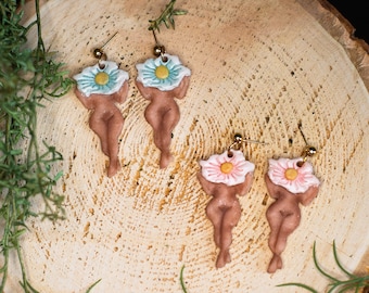 Flower Goddess Earrings | Handmade Polymer Clay Statement Earrings | Botanical Fairycore Jewelry | Divine Feminine Gift