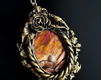 Miniature Landscape Necklace | Handmade Polymer Clay Pendant | Sunset Wearable Art | Cottagecore Nature Jewelry