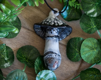 Snowflake Obsidian Mushroom Pendant Necklace | Woodland Forest Jewelry | Cottagecore Fairycore Gift | Enchanted Nature Inspired Pendant
