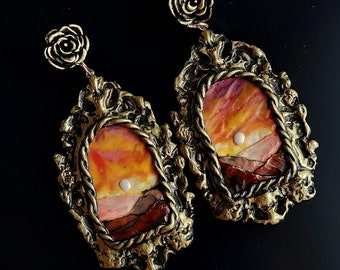 Miniature Landscape Clay Earrings | Handmade Polymer Clay Art Earrings | Sunset Statement Jewelry | Cottagecore Gift