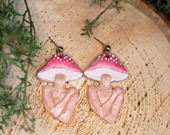 Mushroom Fairy Earrings | Handmade Polymer Clay Fairycore Jewelry | Cottagecore Statement Earrings | Whimsical Woodland Gift