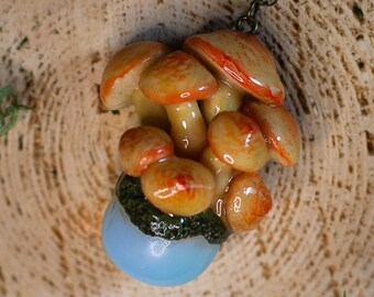 Handmade Mushroom Cluster Pendant Necklace | Fairy Garden Woodland Jewelry | Cottagecore Fairycore Gift | Fantasy Nature Pendant