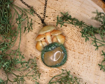 Golden Healer MushroomPendant Necklace | Fairy Garden Woodland Jewelry | Cottagecore Fairycore Gift | Fantasy Nature Pendant