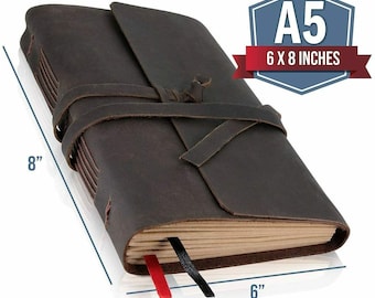 Handmade Leather Journal | Kraft Paper Travel Notebook, A5