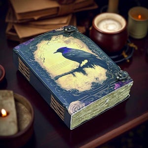 Wiccan Crow Leather Journal  | Handmade Vintage Paper Notebook | 400 Lined Vintage Pages