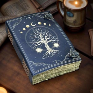 Journal en cuir Tree of Life - Papier vintage ligné, cadenas en laiton