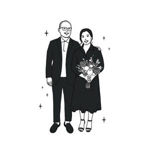 Custom Couple Portrait from Photo, Minimalist Line Art Black & White Digital Download, Romantic Anniversary or Valentine’s Gift