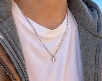 Padlock necklace, Waterproof necklace for men, Silver chain necklace, Gifts  for him, Gift for husband, Stainless steel mens necklace