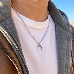 Maan heren ketting, waterdichte ketting voor mannen, zilveren ketting ketting, betekenisvolle geschenken voor hem, roestvrijstalen ketting, halve maan