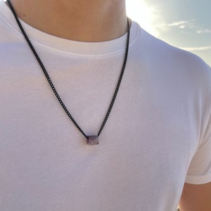 Mens amethist ketting, februari geboortesteen, ketting voor mannen, roestvrij staal, vriendje kerstcadeau, verjaardagscadeaus voor man, vriend