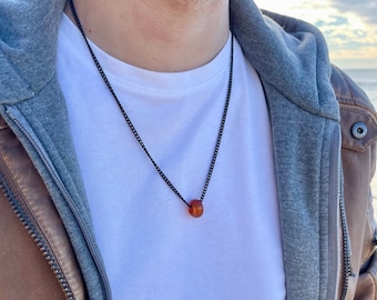 Carnelian necklace, Mens gemstone necklace, Crystal necklace for men, Meaningful gifts for him, Stainless steel chain necklace