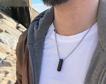Black Obsidian necklace, Mens bar necklace, Friend, dad, husband, boyfriend birthday gift, Waterproof stainless steel necklace, Best gifts