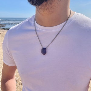 Heren amethist ketting, paarse edelsteen ketting mannen, verjaardagscadeaus voor vriend, man of vriend, mannen sieraden, Amethist hanger voor hem