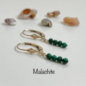 Malachite earrings, Gold filled earrings, Green gemstone earrings, Gifts for her, Mom jewellery, Birthday gift for friend