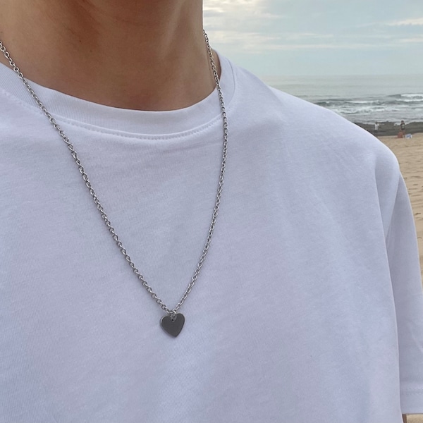 Collier pour hommes coeur, Collier imperméable à l’eau pour hommes, Collier chaîne en argent, Cadeaux significatifs pour lui, Acier inoxydable