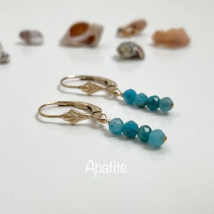 Apatite earrings, Gold filled earrings, Blue gemstone earrings, Birthday gift for friend, Gifts for her, Mom jewellery