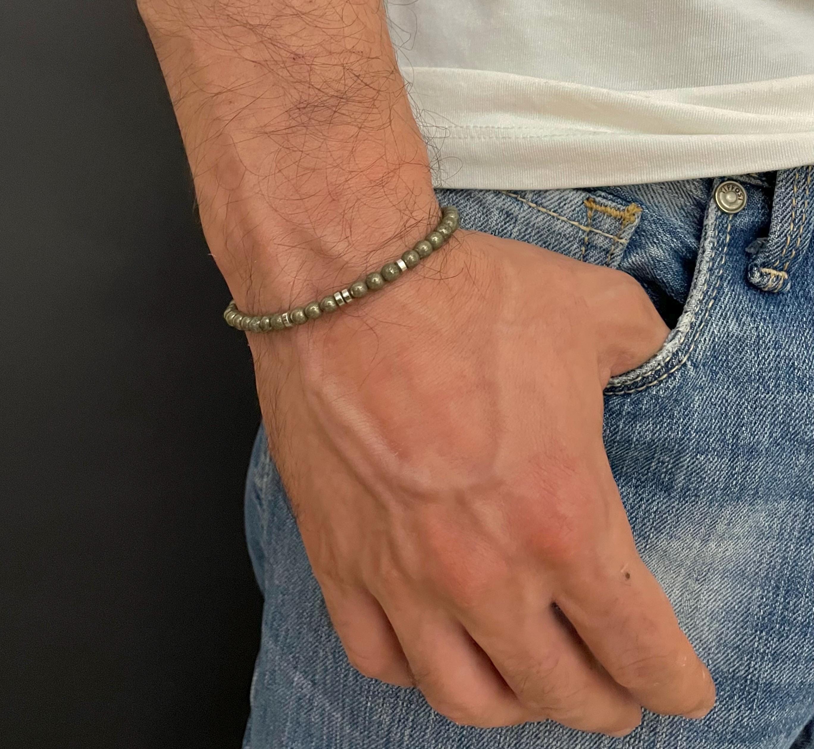 Pyrite bracelet, Beaded bracelets, Crystal bracelet for men, Birthday gift for boyfriend, husband or friend, Men's jewelry, Men's bracelet